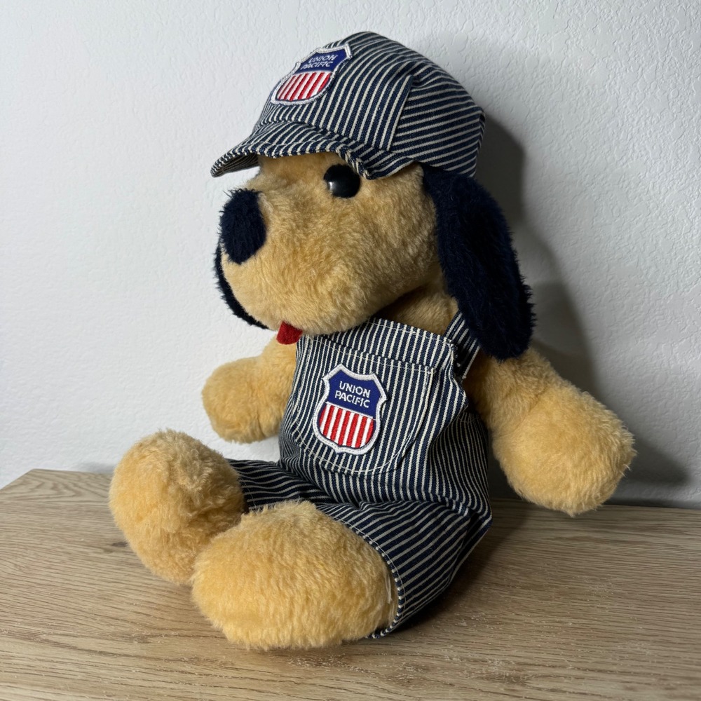 Vintage Henry Union Pacific Railroad Plush Dog Engineer Hickory Stripe 20in